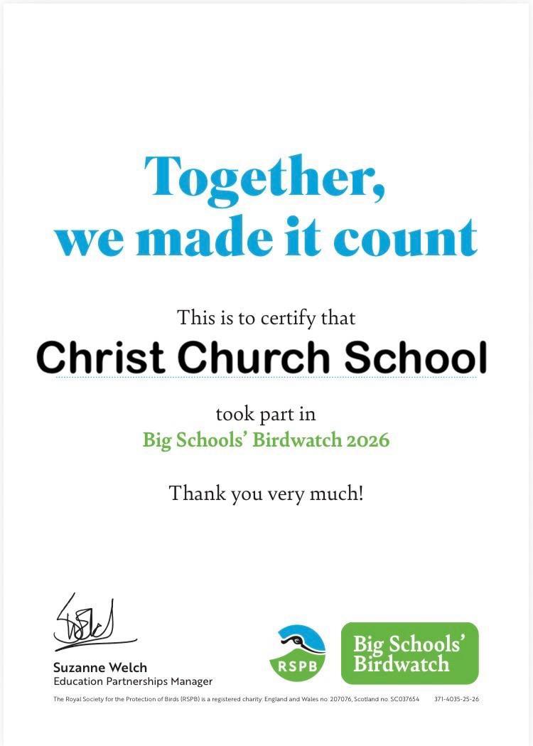 Big Schools' Birdwatch Certificate